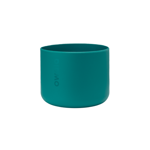 Bottle Boot 32oz in teal green silicone; medium cylindrical form with Owala wordmark